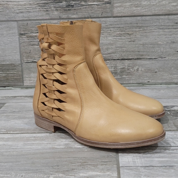 BASKE California "Cactus" Leather Woven Lattice Pattern Zip-Up Ankle Boots - Picture 2 of 16